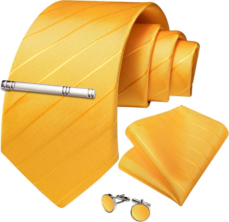 DiBanGu Mens Striped Tie Silk Woven Necktie and Pocket Square Cufflinks Tie Clip Set Wedding Business Formal Gift Tie for Men - Image 2